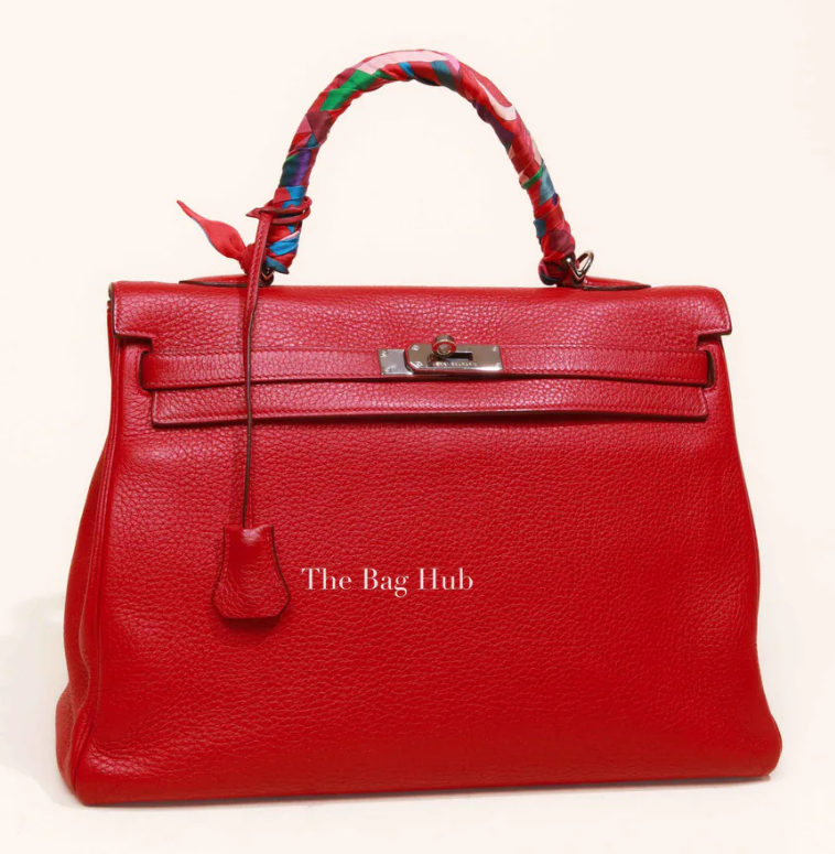 Hermes Rose Jaipur Leather Kelly 35 Bag PHW w/ Twilly w/o Strap